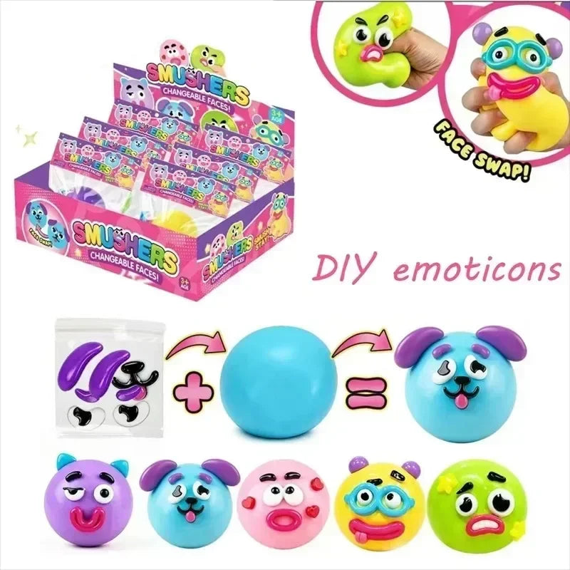 New Smushers Squishy Pinch Pressure Ball DIY Emoticons Dog Face Slow Rebound Squeeze Squishy Soft Decompression Adult Fun Gifts