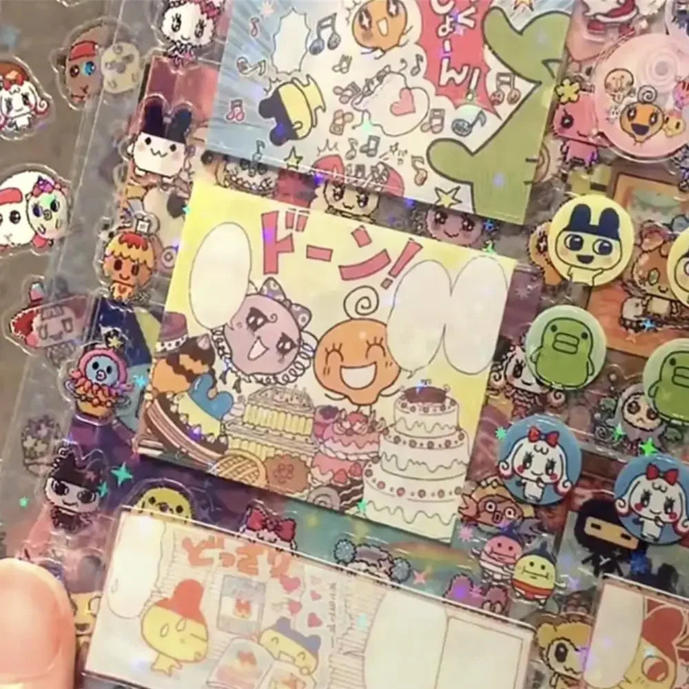 8pcs Japanese anime Tamagotchi Style pixel graph Cut film sticker desktop phone shell decoration Hand account diy accessory toy