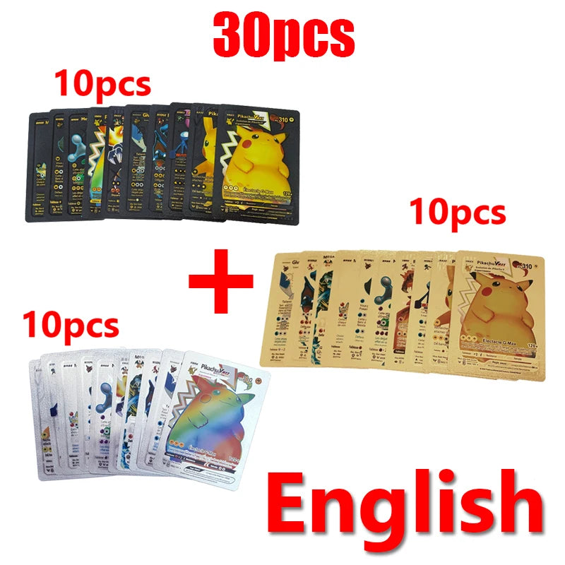 81-15Pcs Pokemon Cards Gold Silver Vmax GX Card Collection Battle Trainer Card Spanish English French Child Toys Christmas Gifts
