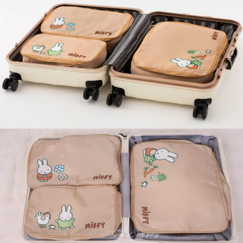 Kawaii Miffy Cute Luggage Bag Three Piece Set Storage Bag Luggage Sorting Travel Clothing Sub Packaging Bag Gift Toy for Girl