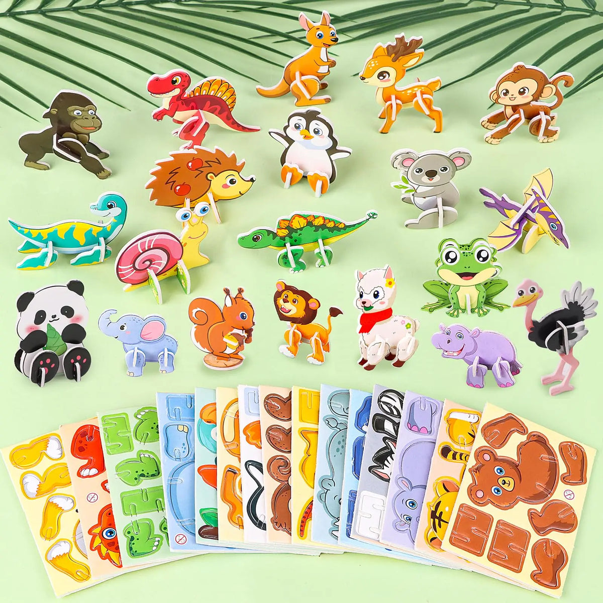 30pcs/set 3D Cartoon Puzzles Educational Toys Insect, Dinosaur, Animal, and Vehicle Themes 3D DIY Cardboard Puzzles