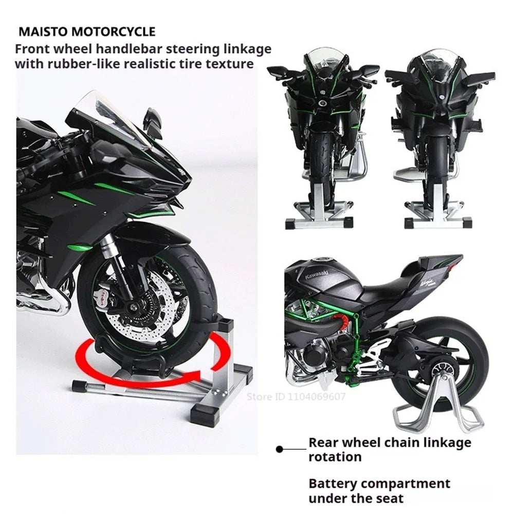1:9 Scale H2R Motorcycle Model Toy Car Alloy Body Ignitable Start Spray Motor Models Shock Absorption Vehicles for Boys Toys