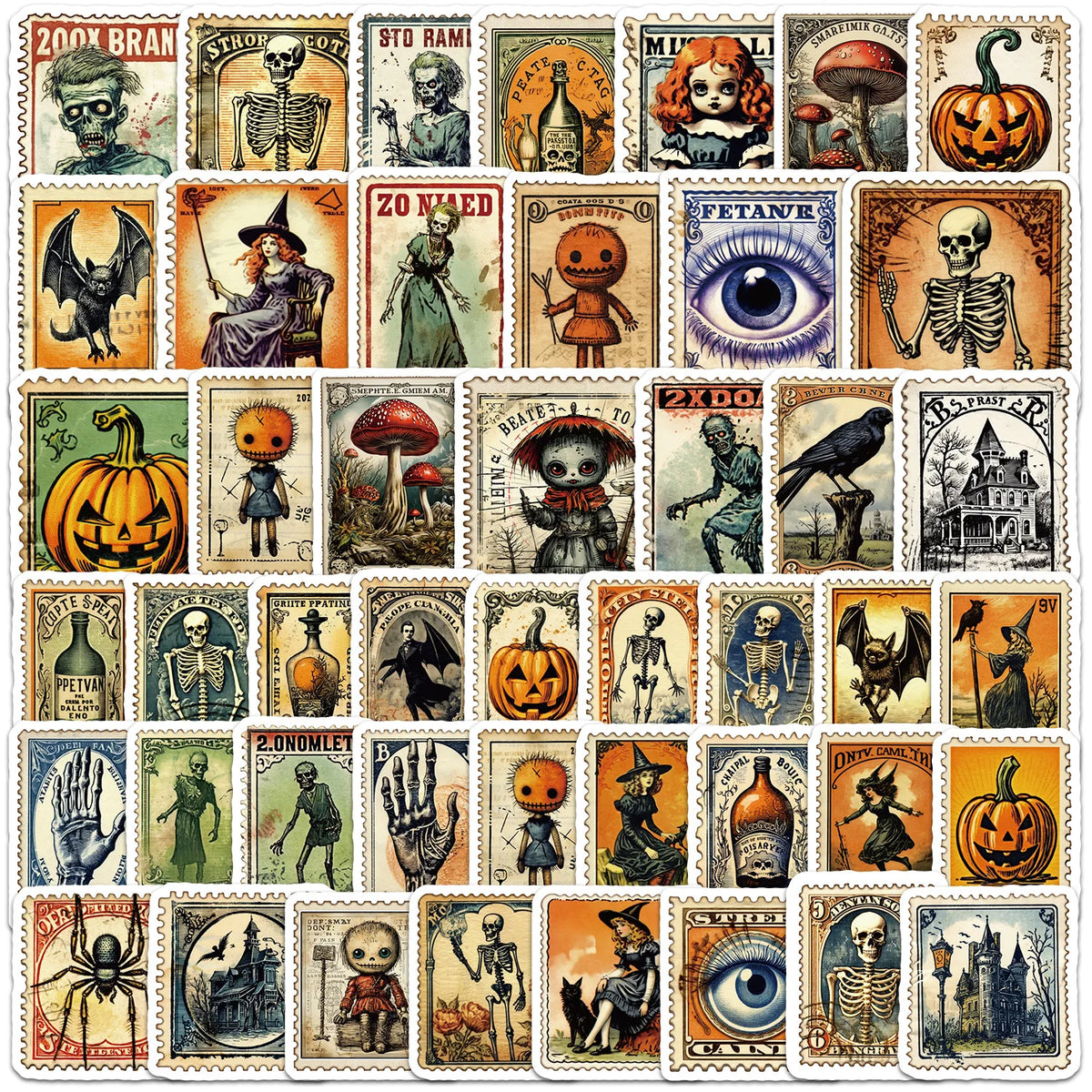 50pcs Cartoon Halloween Stamp Graffiti Stickers for Decorative Scrapbooking Stationery Handbook Skateboard Suitcase Sticker