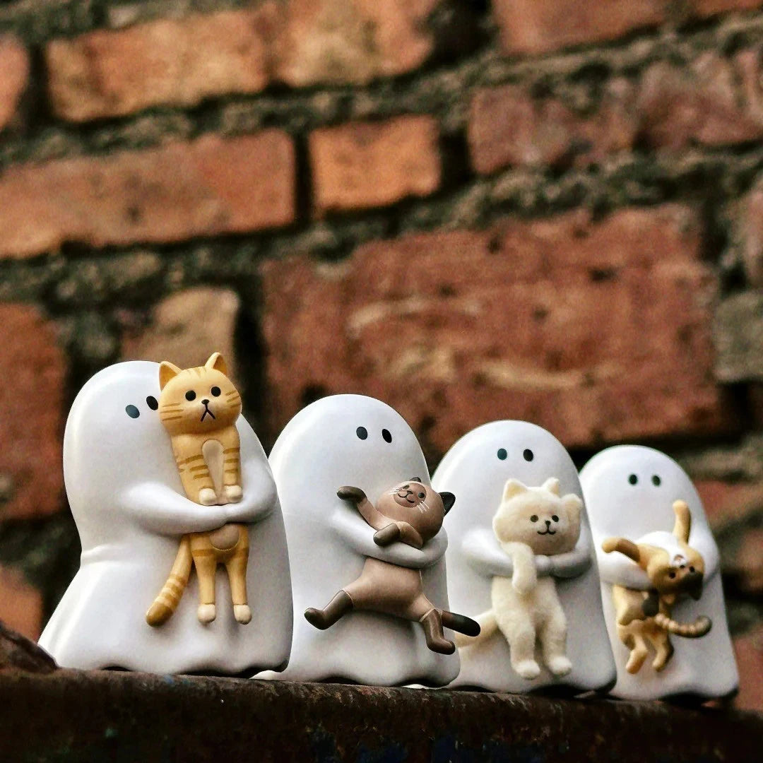 Behold My Cat Ghost Blind Box Glow In The Dark Mini Resin Figurine Cute Ghost With Cat Desktop Ornament Healing Surprise Gifts