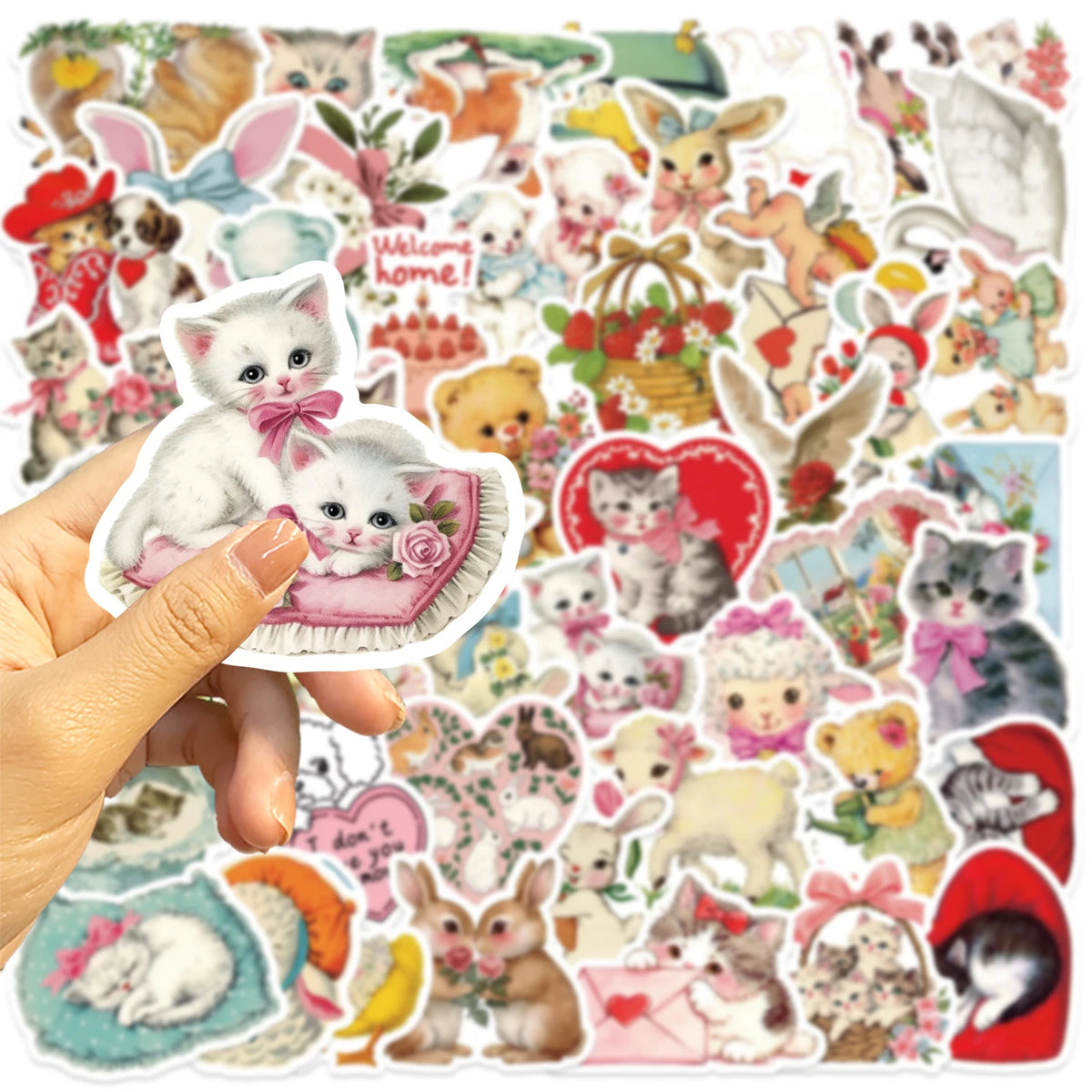 50Pcs Vintage Animals Clipart Stickers Cat Rabbit for Laptop Scrapbook Waterproof Cartoon Graffiti Decals Cute Sticker Toys