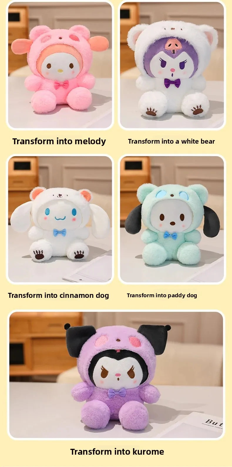 Sanrio Kuromi Cinnamoroll My Melody Pochacco Plush Dolls With Clothes Anime Room Decor Gift for Boys Girls Kids