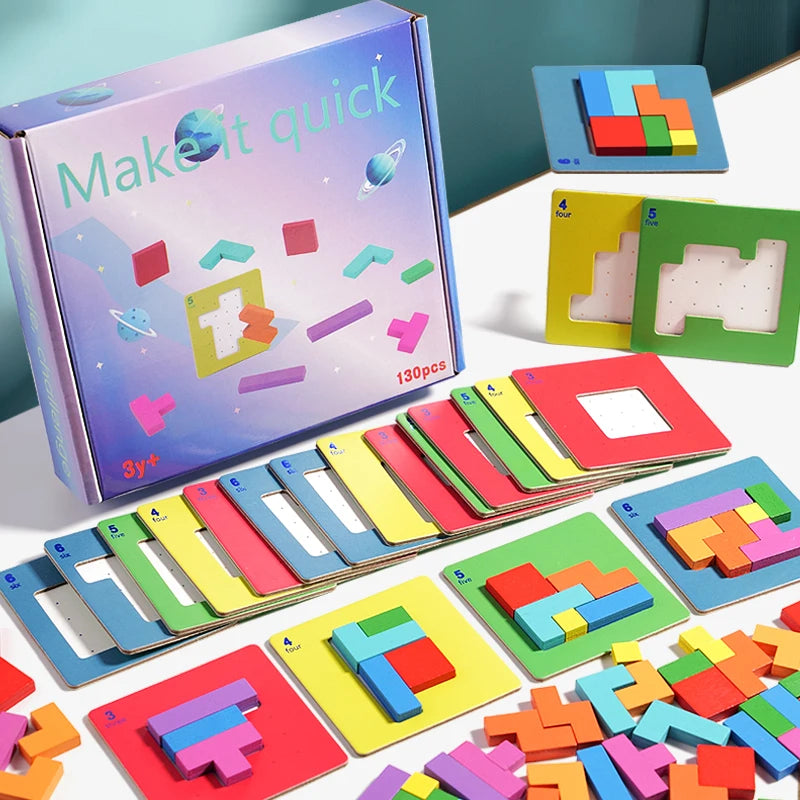 3D Puzzle Two-person Interactive Desktop Game Tangram Math Toys Building Blocks Board Color Shape For Kids Gifts