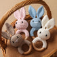 Handmade Crochet Baby Toys, Wooden Easter Bunny Rattle 0-12 Months, Four Color Rabbit Rattle Soft, New Born Baby Teething Toys