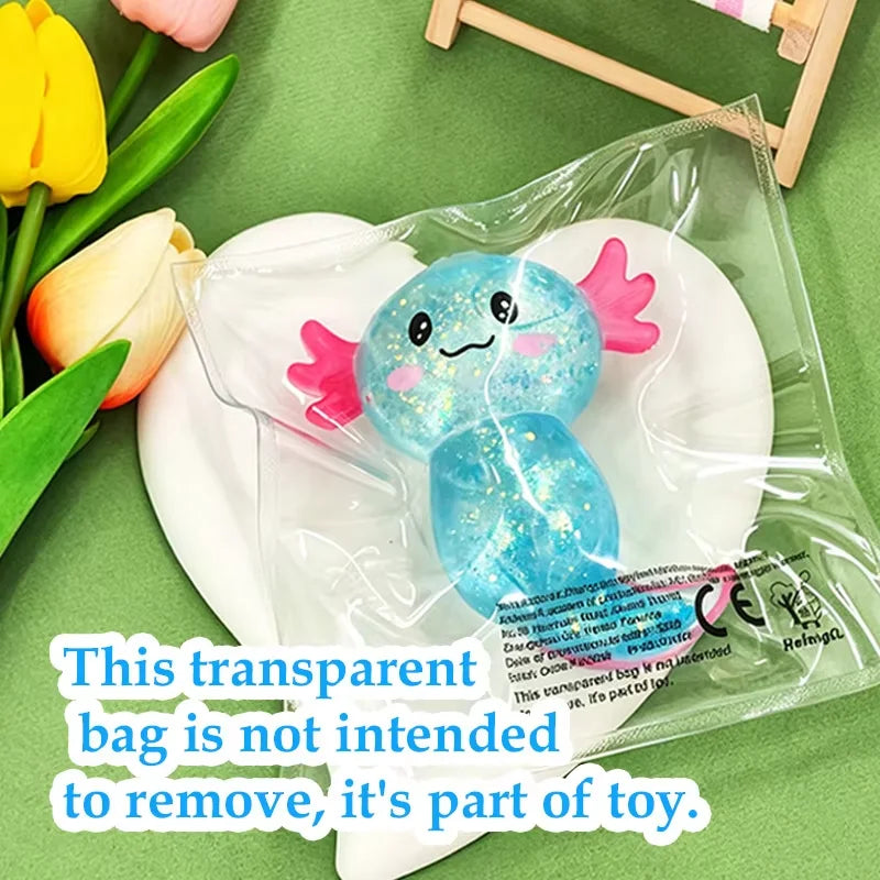 Multicolor Glitter Axolotl Squishy Soft TPR Squeeze Toy Stress Relief Fidget Toy Kawaii Salamander Animal Sensory Decompression