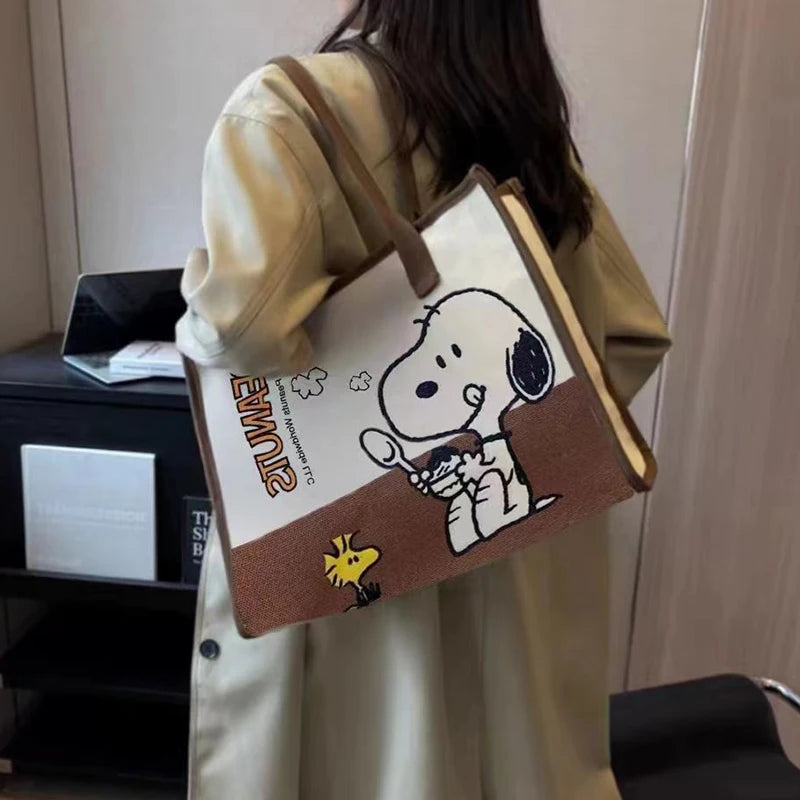 Snoopy Tote Bag Cartoon Large Capacity Canvas Shoulder Bag Shopping Bag Commuter Tote Bag Handheld Canvas Bag Gifts