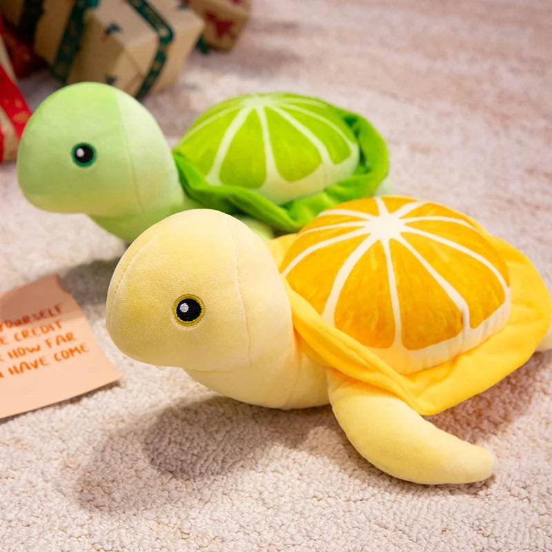 25/35CM Cartoon Simulation Anime Little Lemon Turtle Stuffed Animal Plush Doll Cute Turtle Soothing Kids Sleeping Toys Handmade