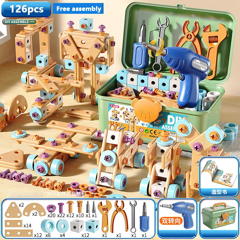 DIY Nut Hand Disassembly Assembly Puzzle Simulated Screwing Toolbox Early Educational Kids Toy Shape Insert Blocks Toys For Boys