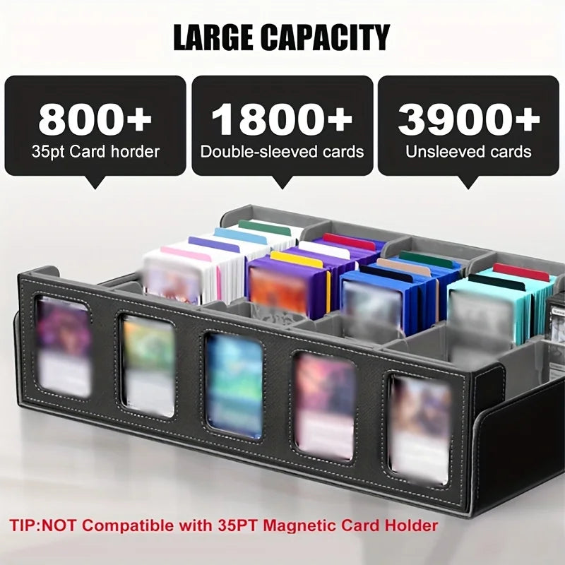 Trading Card Storage Box 5-Row 3900+ Capacity,TCG MTG Card Case with Magnetic Lid & Commander Display,Top Loader Storage for Sports Cards