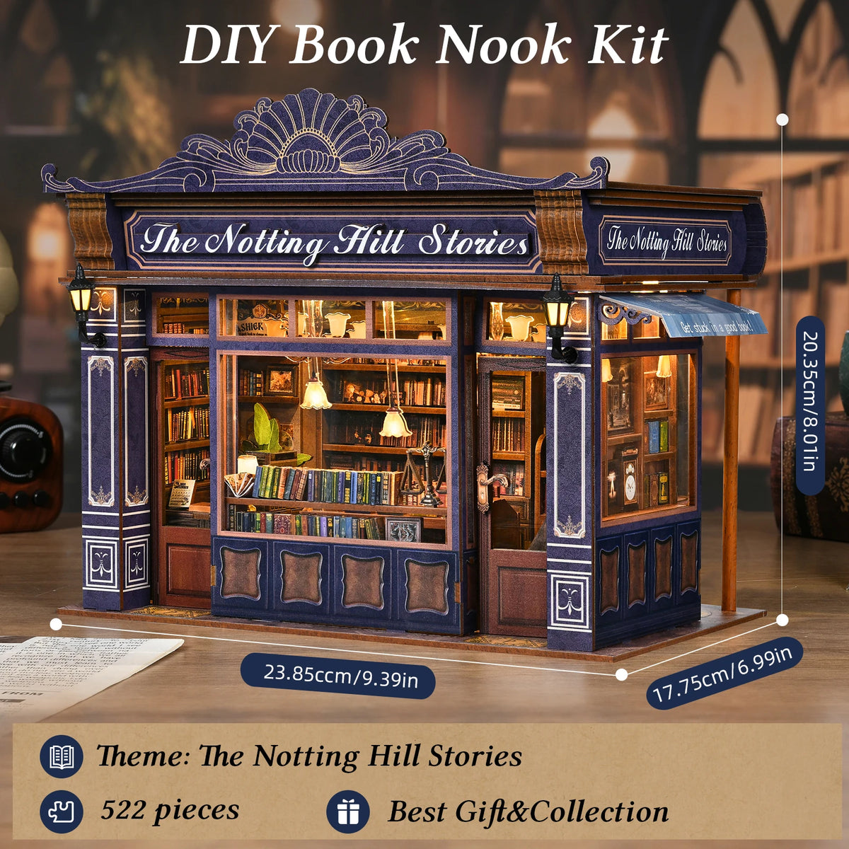 Notting Hill Book Nook 3D Wooden Puzzle DIY Love Bookstore Handmade Bookshelf Dollhouse Model Decorative Bookend Building Ki