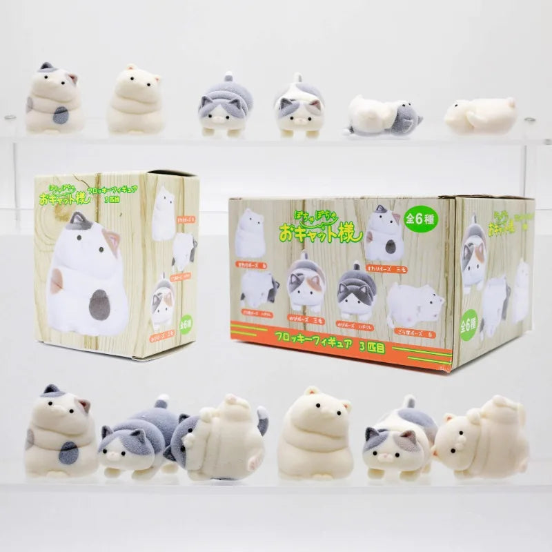 Flocked Fat Kitten Flocking Cats Blind Box Toys Kawaii Cute Doll Gifts Toys Collect Ornaments Gifts