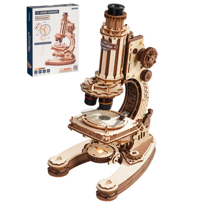 ROKR 3D Wooden Puzzle Real Optical Microscope STEM Science Toy 40X-400X Magnification Model Building Kit Birthday Gift for Students & Adults