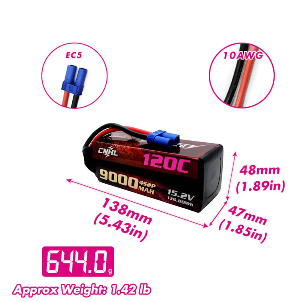 CNHL 2S 3S 4S Lihv Battery 7.6V 11.4V 15.2V 8200mAh 9000mAh 120C HV HardCase With EC5 Plug For RC Car Boat Airplane Truck Truggy
