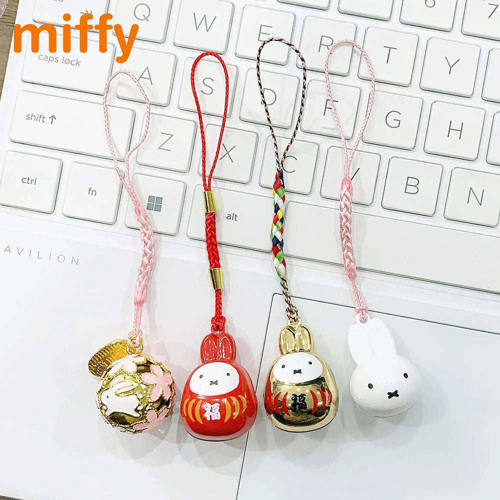 Kawaii Miffy New Small Bell Pendant Cartoon Rabbit Japanese Style Braided Rope Mobile Mobile Phone Chain Girl Birthday Gift