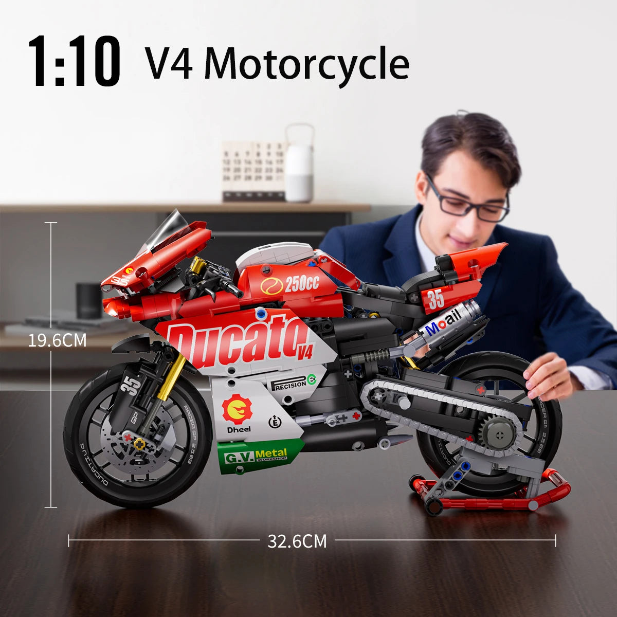 Famous V4 Motorcycle Building Blocks Set,Super Motorbike Model Kit,Technical Racing,STEM Assembled Toys Gifts For Boys And Girls