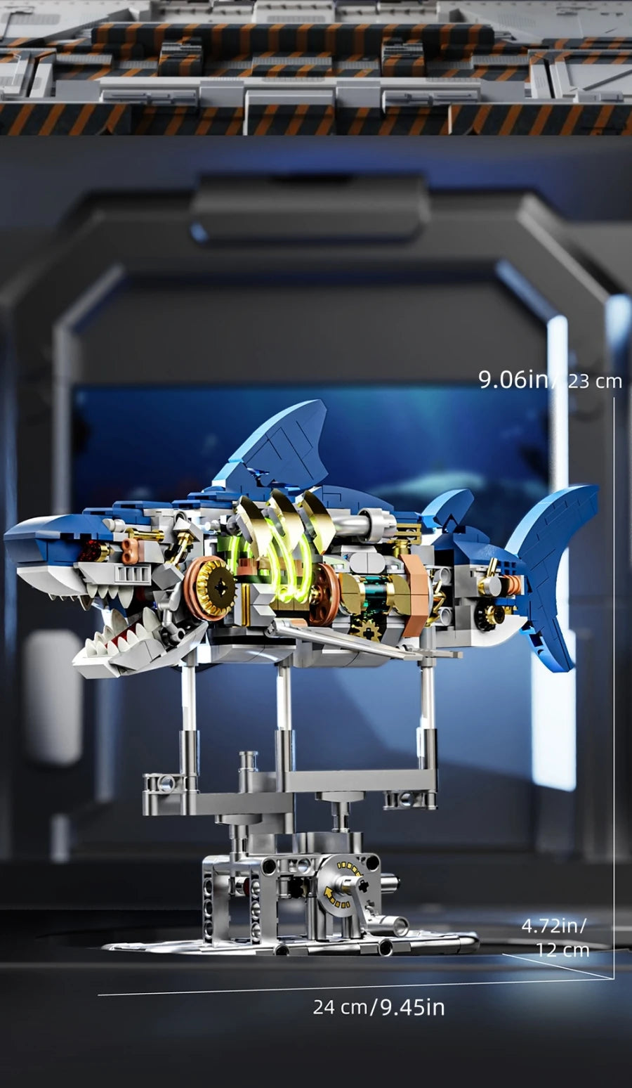 Mechanical Shark Building Set, Sea Life Crocodile Parrot Mantis Frog Manta Ray Building Blocks Light, Animal Toys Gift for Kid