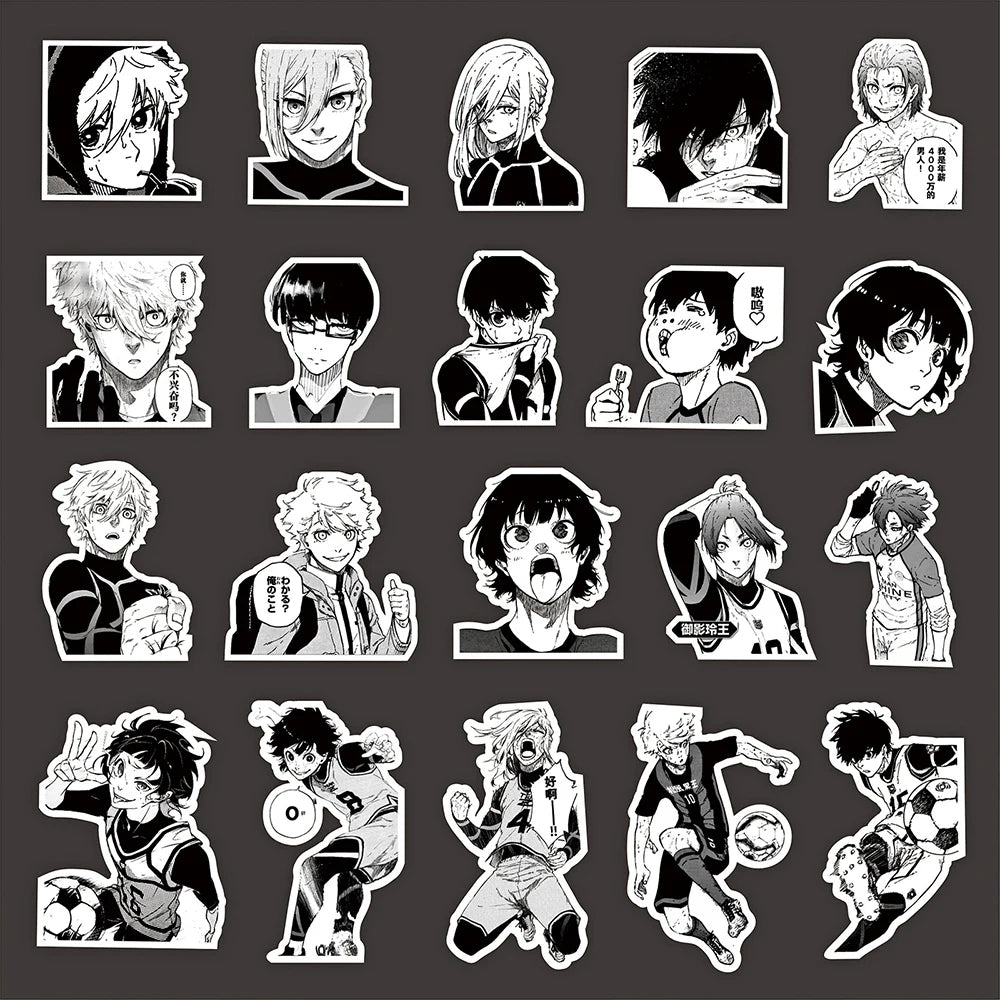10/30/70pcs BLUE LOCK Football Anime Stickers Cool Black and White Cartoon Graffiti Sticker Decals for Phone Skateboard Notebook