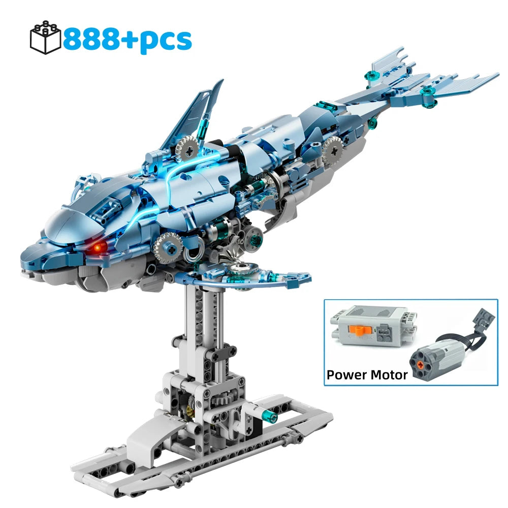 Mechanical Shark Building Set, Sea Life Crocodile Parrot Mantis Frog Manta Ray Building Blocks Light, Animal Toys Gift for Kid