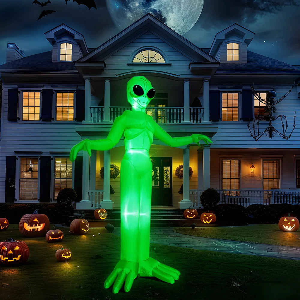 9 FT Tall Alien Halloween Inflatable Decoration Outside Blow Up Alien Inflatable Outdoor Decor with Build-in LEDs for Halloween Yard Lawn Garden Decorations