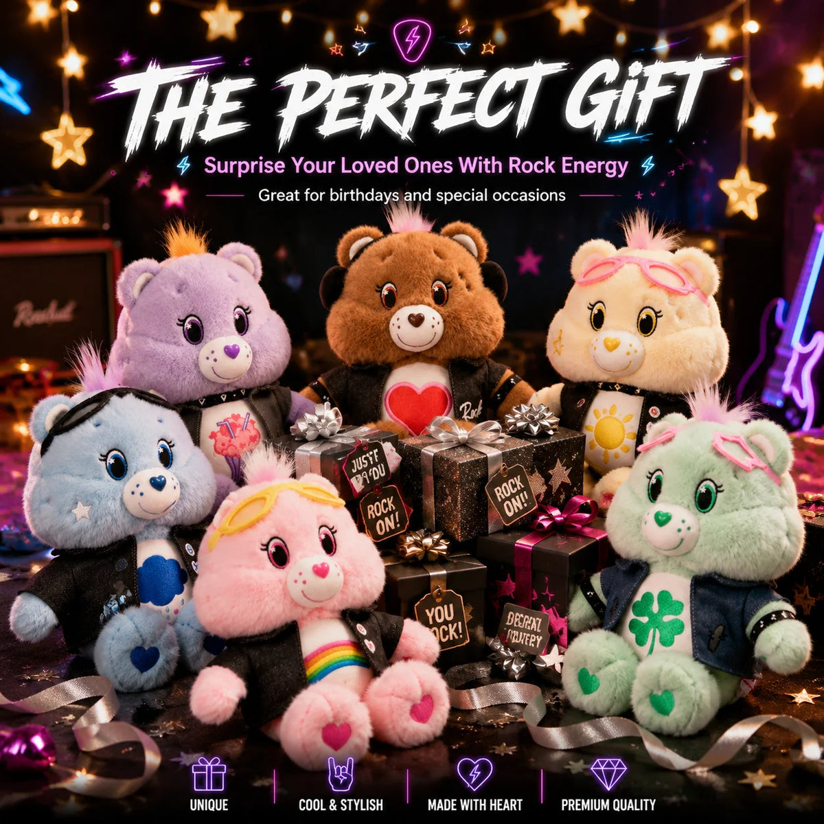 Care Bears 33cm Plush Toy Cartoon Dolls Cute Stuffed Bear Toys Denim Jacket Soft Animal Doll Gift Home Decor Ornament Collectib