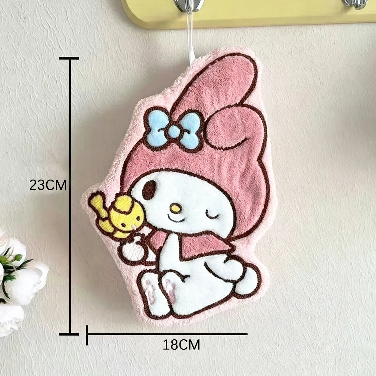 Kawaii Hallokitty & My Melody Hanging Hand Towel, Cartoon Hand Towel Water-Absorbent Coral Fleece Kitchen Bathroom Towel Gifts