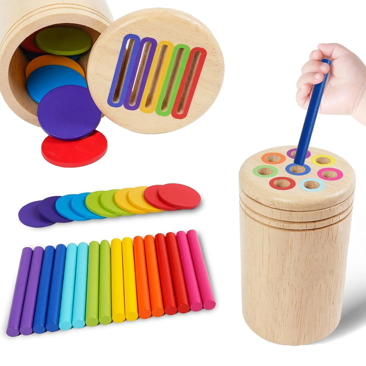 Montessori Toys for 3 Year Old Wooden Coin&Stick&Shape Sorting Toys Toddler Learning Educational Fine Motor Skills Sensory Toys