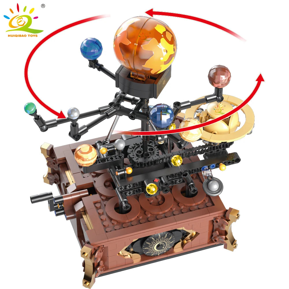 HUIQIBAO MOC Space Solar System Orbit Planet Model Small Building Block Aerospace Ornament Brick Toy For Children Desk Decor.