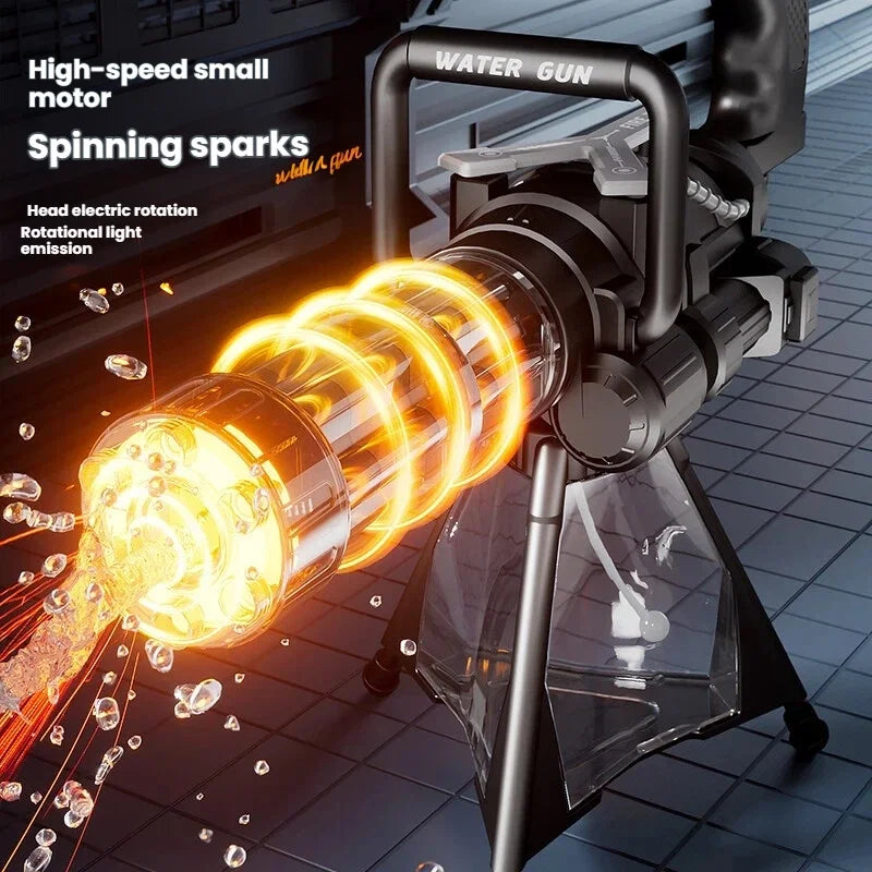 Gatling Rotating Electric Water Gun with Light-Up High Speed Continuous Shooting Powerful Water Blaster Summer Outdoor Toy