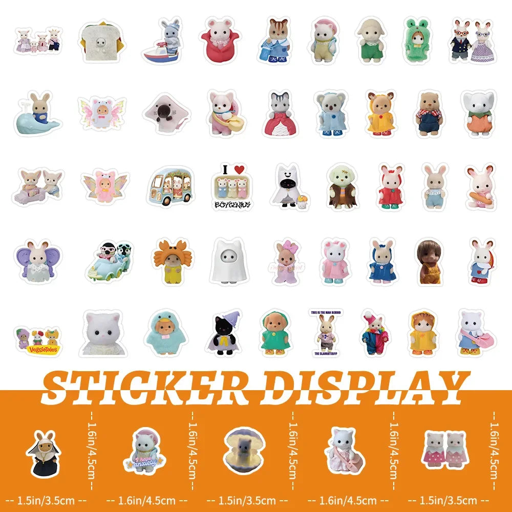 100/200pcs Kawaii Calico Critters Stickers Cute Laptop Scrapbook Graffiti Decals Skateboard Handheld  Aesthetic Sticker Toys