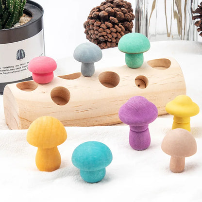Toddler Wooden Mushroom Picking Game Rainbow Block Montessori Educational Wooden Toy Developmental Shape Matching Assembly Grasp