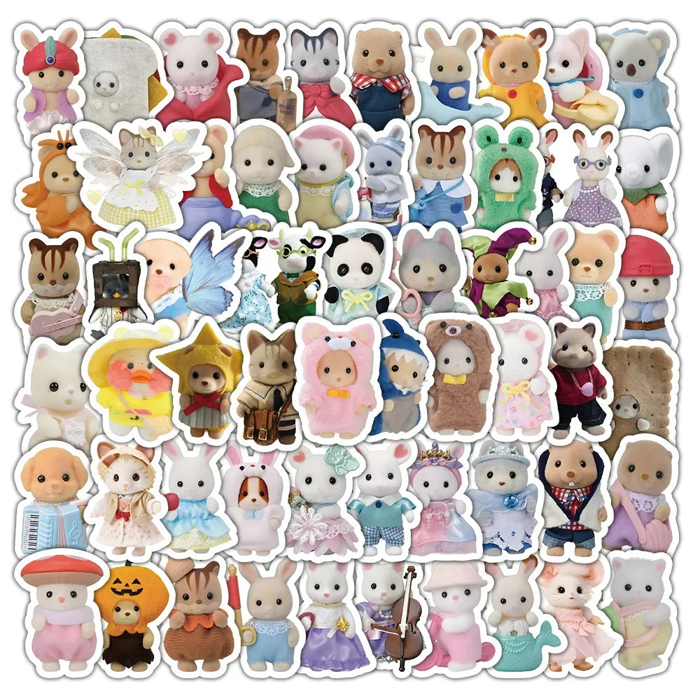 100/200pcs Kawaii Calico Critters Stickers Cute Laptop Scrapbook Graffiti Decals Skateboard Handheld  Aesthetic Sticker Toys