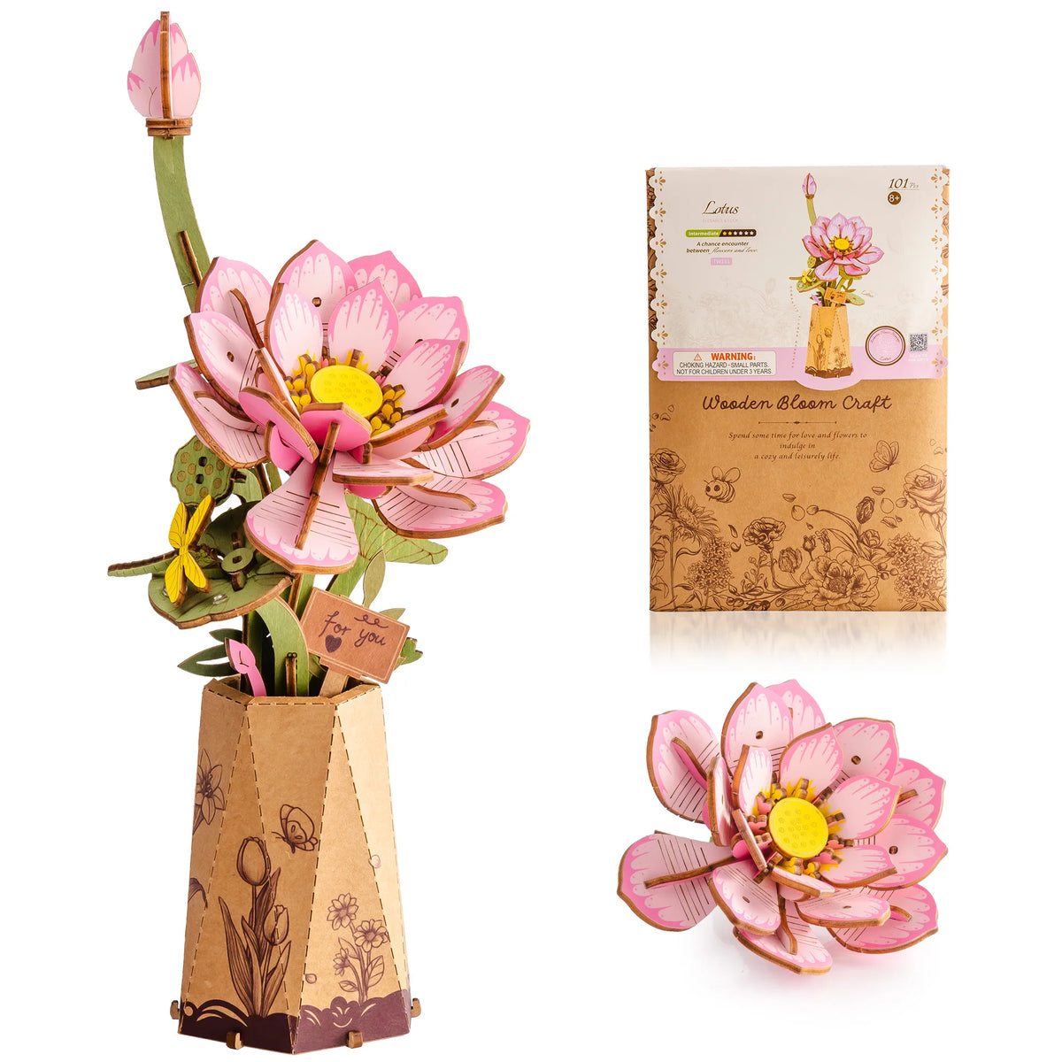 Rolife Wooden Flower 3D Puzzle - Blue Hydrangea/Lotus DIY Artificial Flower Model Building Craft Kit for Home Decor Holiday Gift for Lovers Girls(TW141/151)