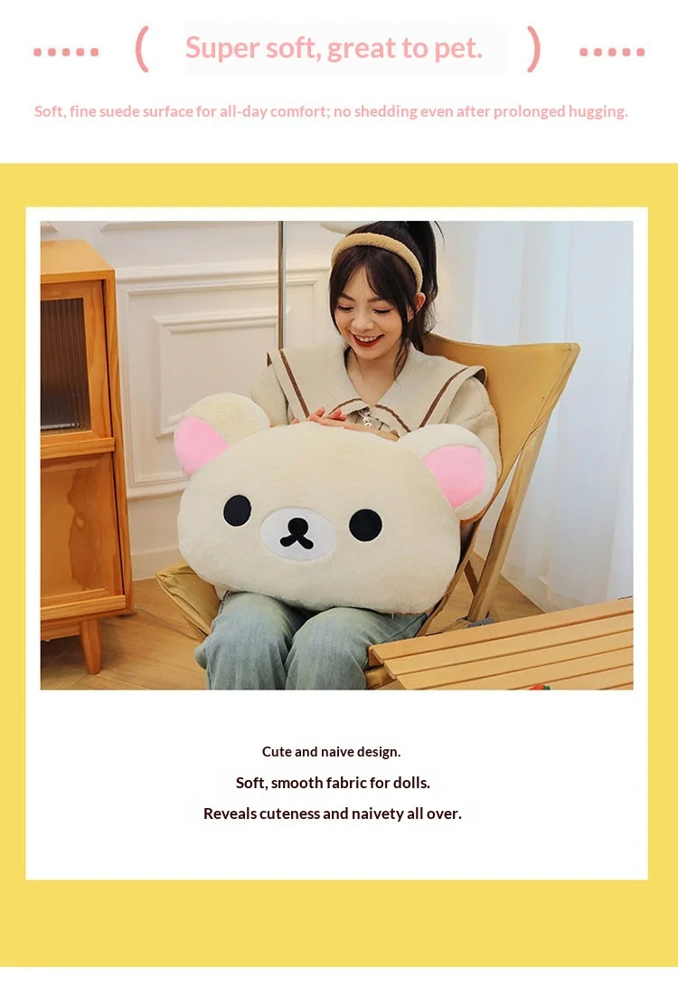 Cute Rilakkuma Big Head Plush Pillow Large Size Soft Stuffed Toy Cushion Bedroom Sofa Decor Unisex Birthday Gift For Adult