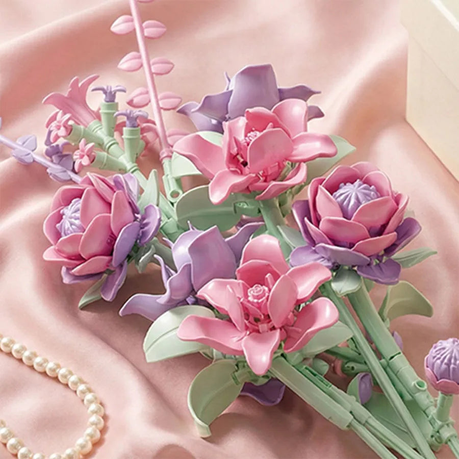 Building Block Flower Bouquet Set Exquisite Assembly Floral Model Eternal Flower Desktop Ornament Birthday Gift Holiday Gift
