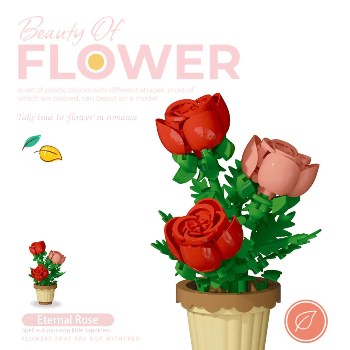 Small Particle Building Block Home Decor Series Flower Potted Plant Toys Set with Permanent Flowers Gift for Plant Arrangements