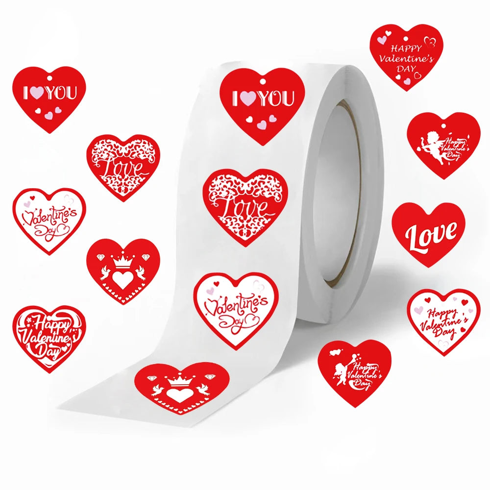 500pcs 520 Love Red Sticker Roll - Cute Cartoon Sealing Labels for Journals & Crafts