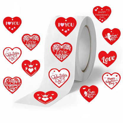 500pcs 520 Love Red Sticker Roll - Cute Cartoon Sealing Labels for Journals & Crafts