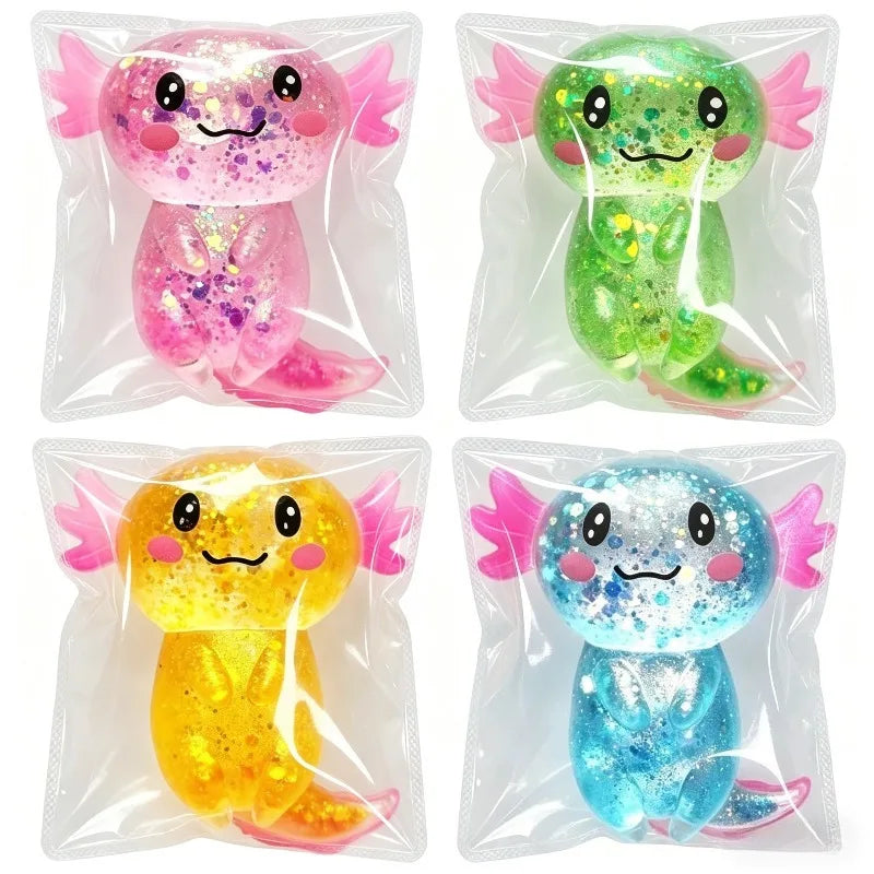Multicolor Glitter Axolotl Squishy Soft TPR Squeeze Toy Stress Relief Fidget Toy Kawaii Salamander Animal Sensory Decompression