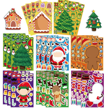 8/16/24 Christmas Puzzle Stickers Create Your Own Santa Claus DIY Make-a-Face Jigsaw Games Children Party Decoration Toy