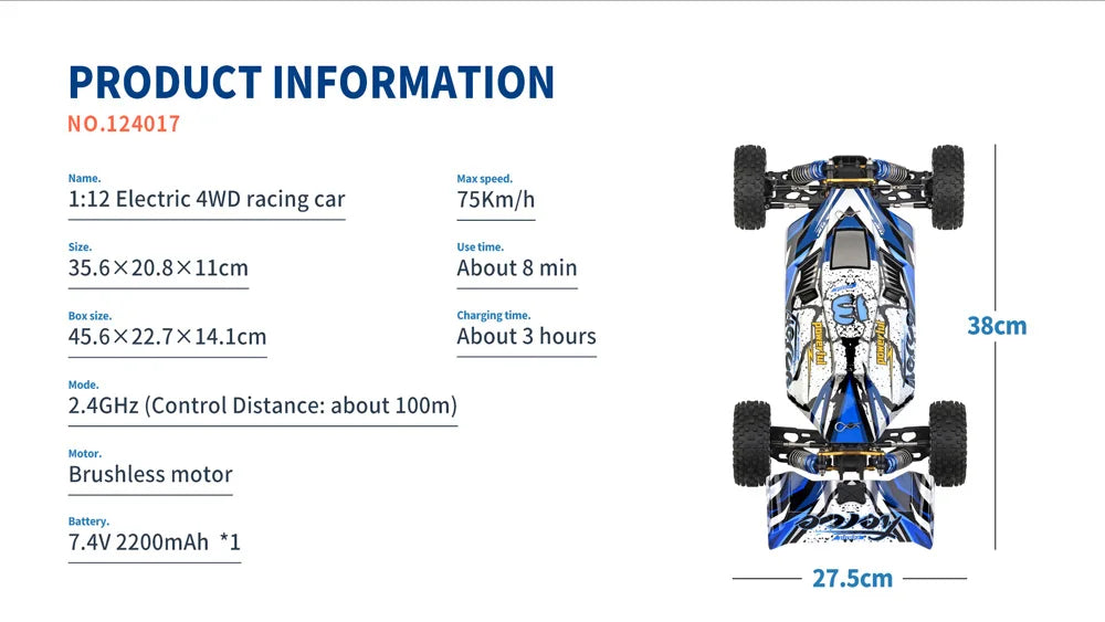 WLtoys 124017 RC Car 75KM/H 2.4G Brushless Remote Control Vehicle 4WD Electric High Speed Racing Drift Truck Toys