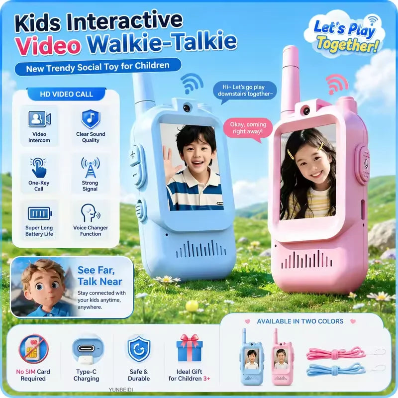 2PC Children's Video Walkie-talkie HD Walkie-talkie USB Charging Indoor Outdoor Entertainment Kids Toys Birthday Gifts Ages 3-12