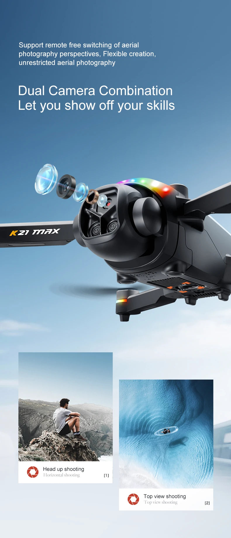 Outdoor Aerial Drone Electric Dual Camera 90° 120° Wide Angle HDR Video Gesture Photo Video Dual Camera Switch HD Large Screen RC Drone