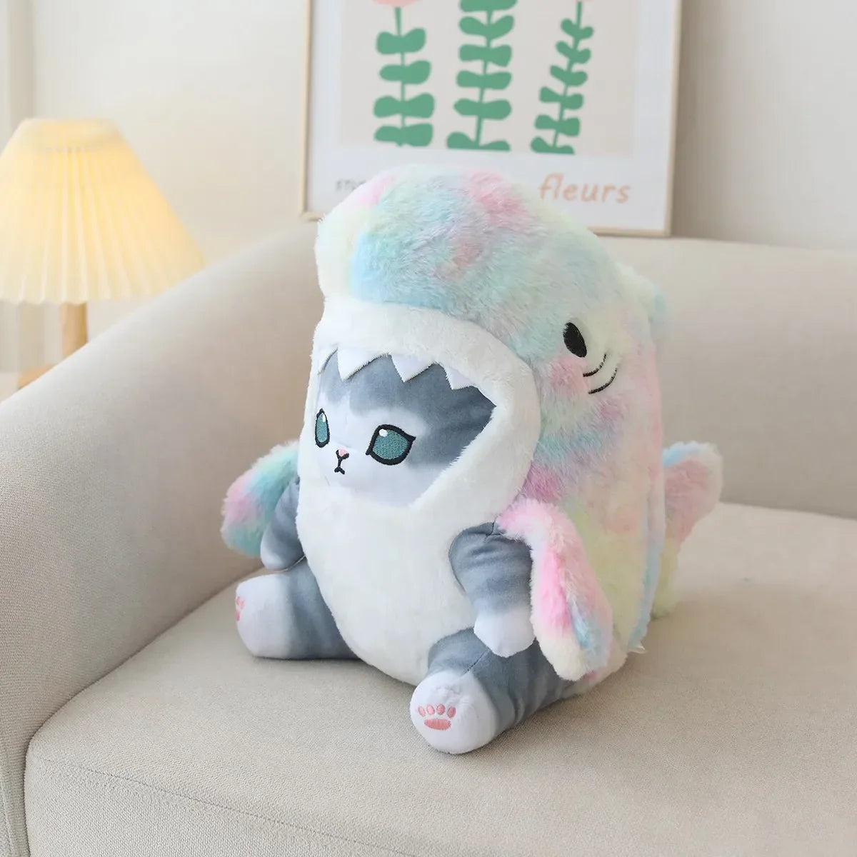 Kawaii Shark Cat Plush Toy – Soft Colorful Stuffed Doll for Kids