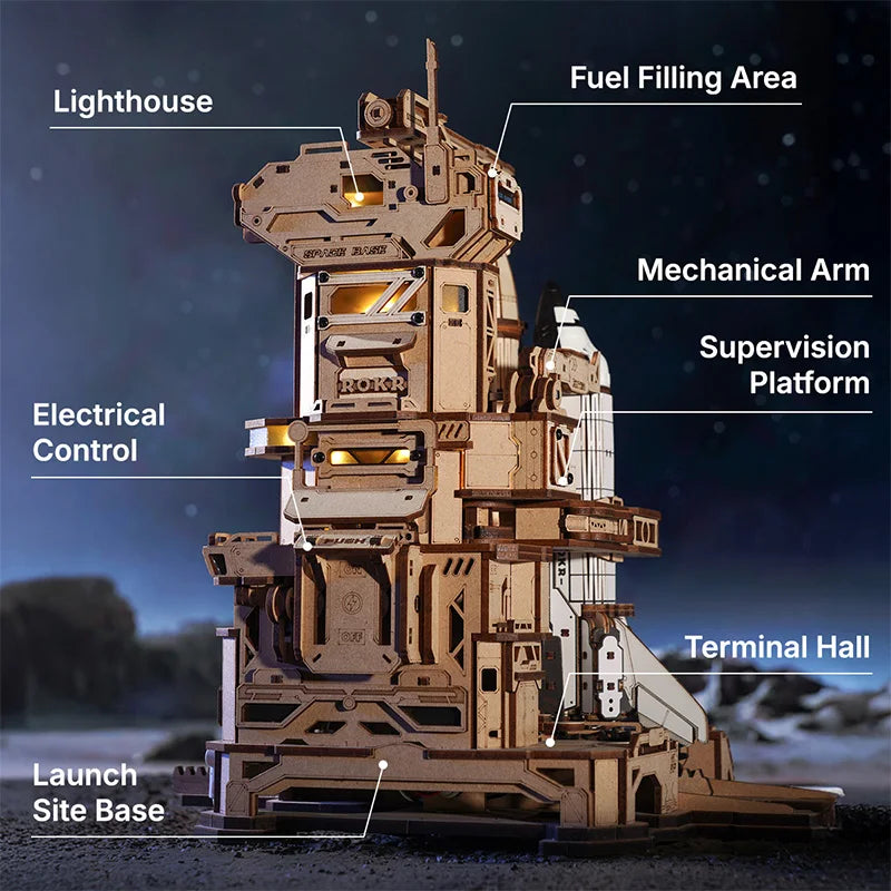 ROKR 3D Wooden Puzzle Space Shuttle Model Building Kit with Launch Simulator DIY Puzzle Toys for Home Decor Gift for Space Enthusiasts
