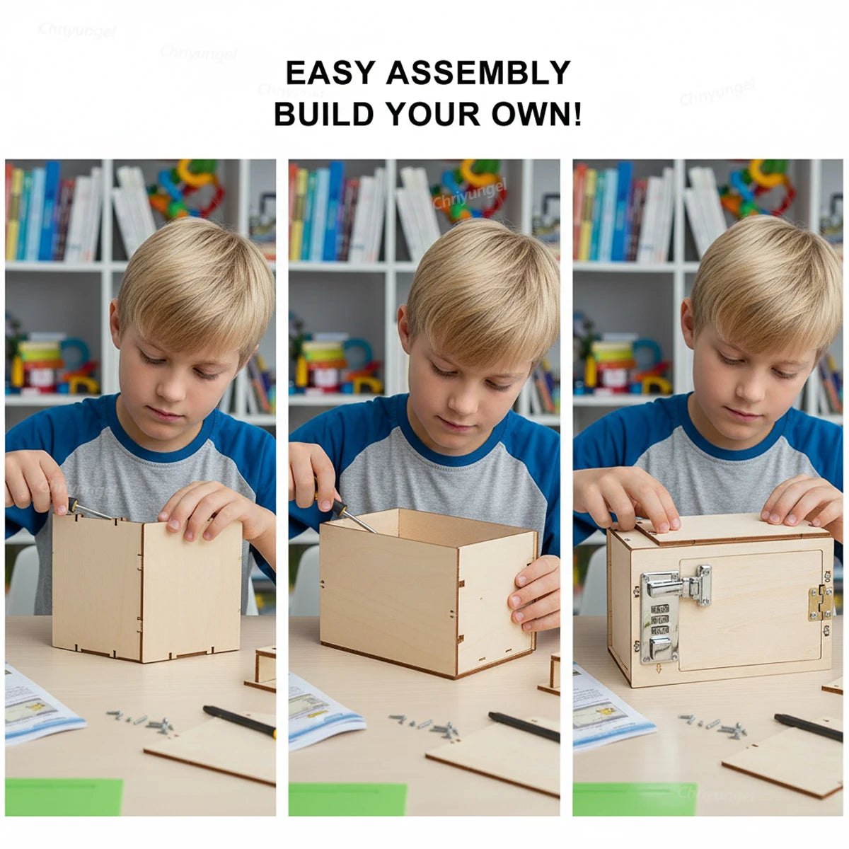 DIY Wooden Mechanical Password Box Kit Money Bank with Combination Lock  Educational Experimental Toy for kids Gift