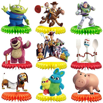 2026 New Colorful DIY Toy Theme Honeycomb Balls Party Decorations Table Ornaments Strawberry Bear Woody Buzz Lightyear